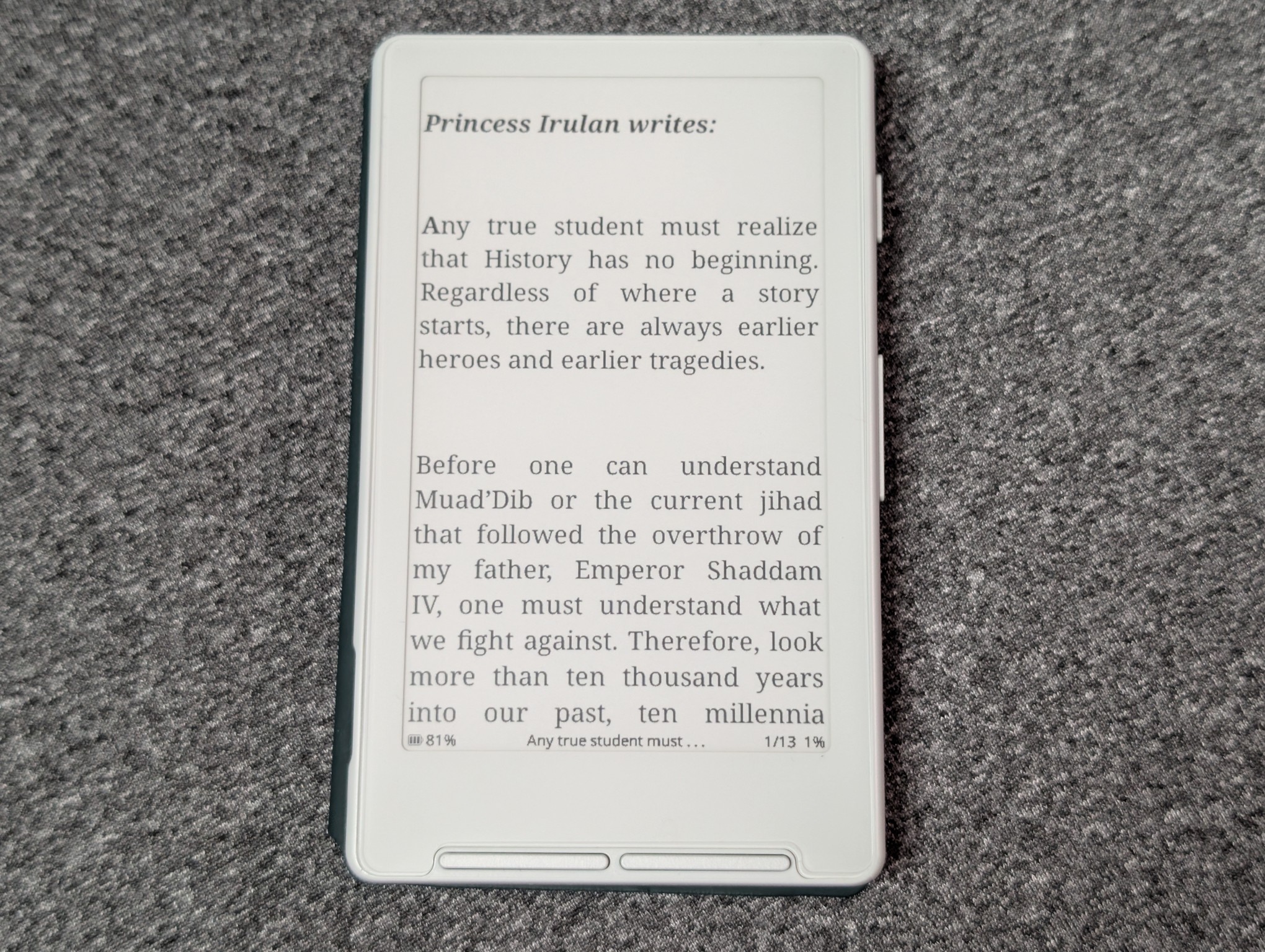 Xteink X4 displaying Dune ebook